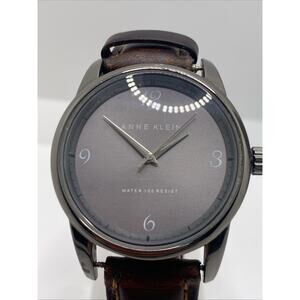 Anne Klein Unisex Silver Watch Brown Leather Works New Battery
